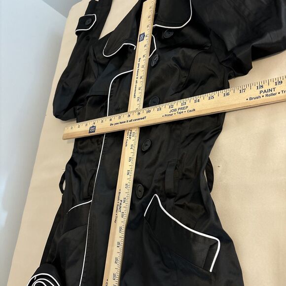 iz Byer California Black Trench Jacket S Padded Shoulder Pockets Button Front - Picture 12 of 14